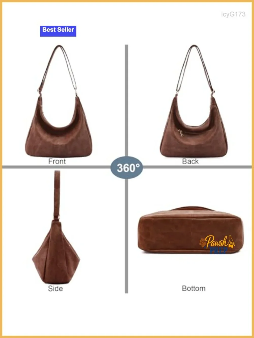 Foldable Hobo Shoulder Bag Vegan Leather Crossbody Tote with Adjustable Strap